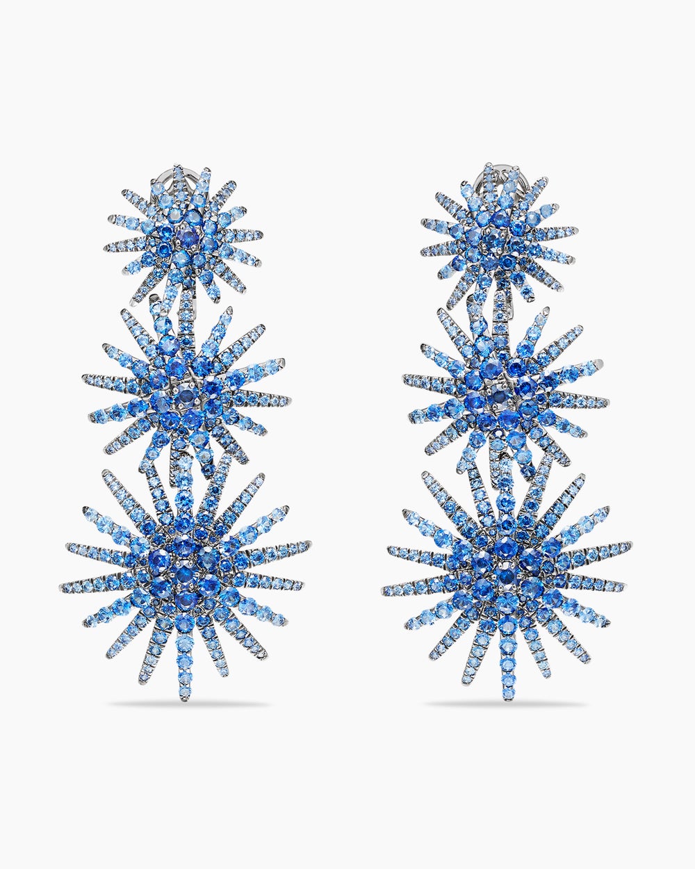 Boucles d’oreilles triples Starburst en or blanc avec pavé de saphirs femme