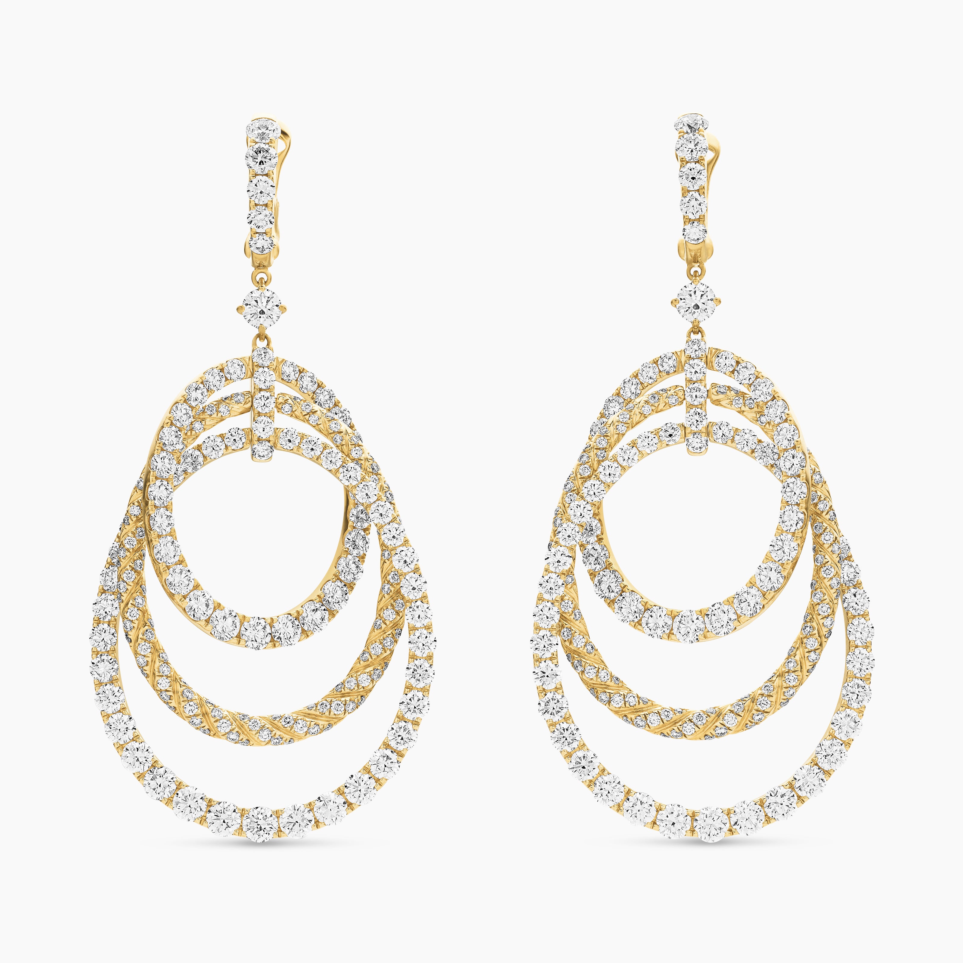 Womens Floating Diamonds Drop Earrings in Yellow Gold