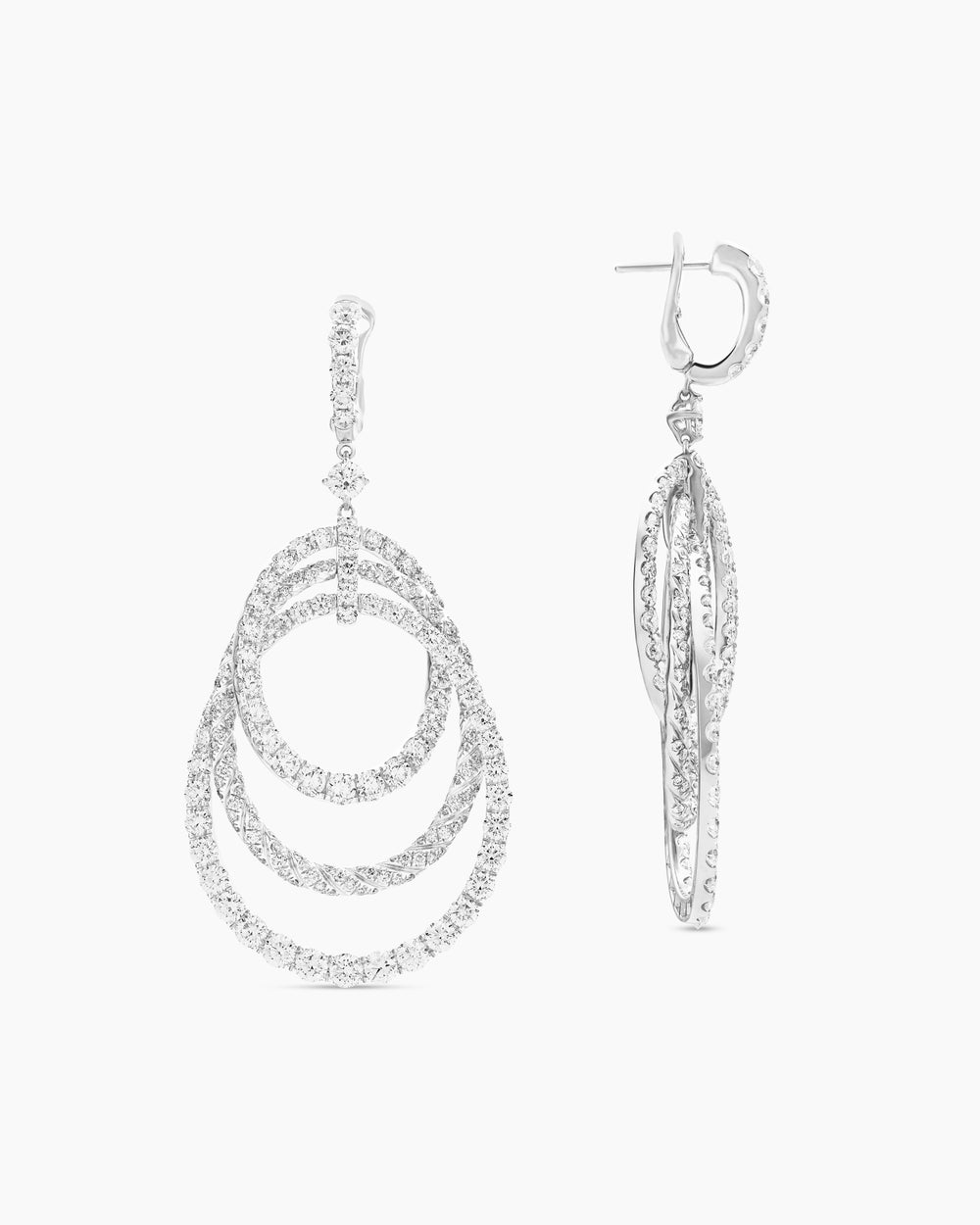 Womens Floating Diamonds Drop Earrings in White Gold