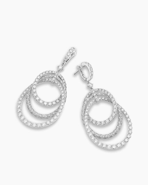 Womens Floating Diamonds Drop Earrings in White Gold