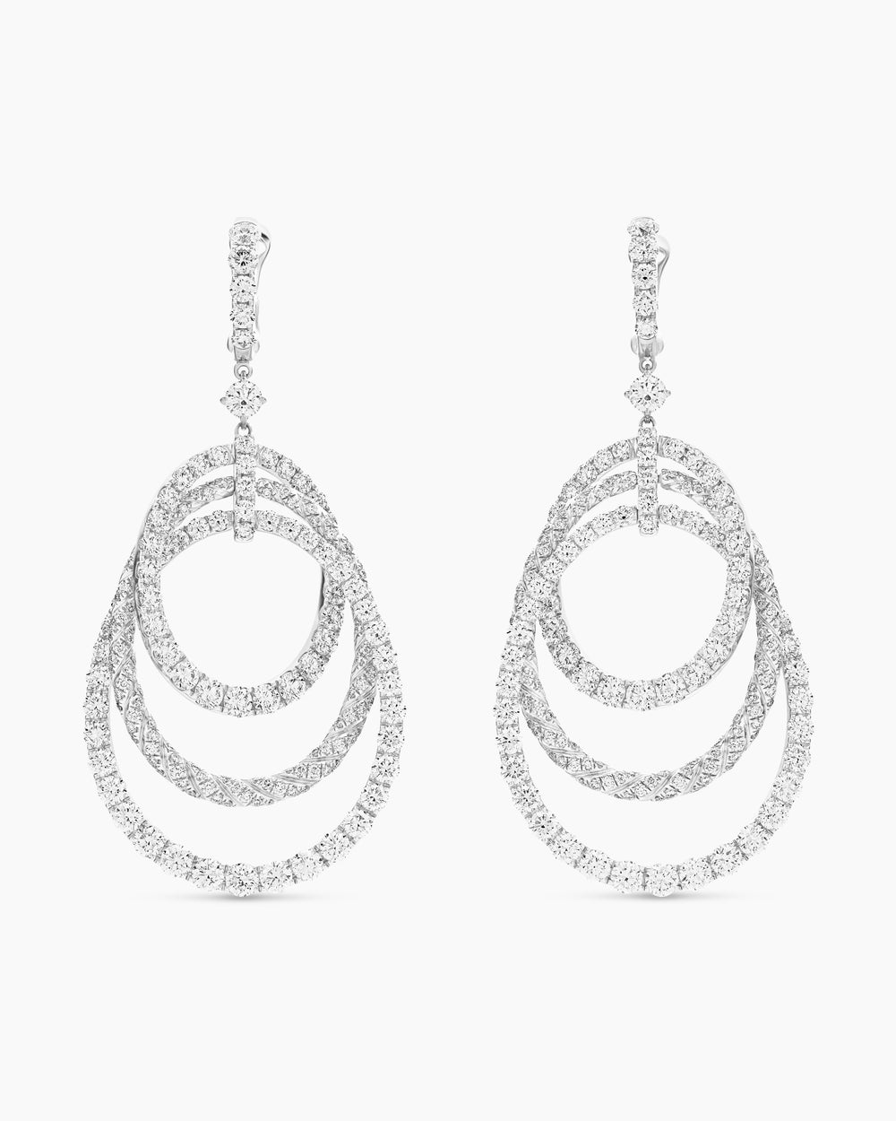 Womens Floating Diamonds Drop Earrings in White Gold
