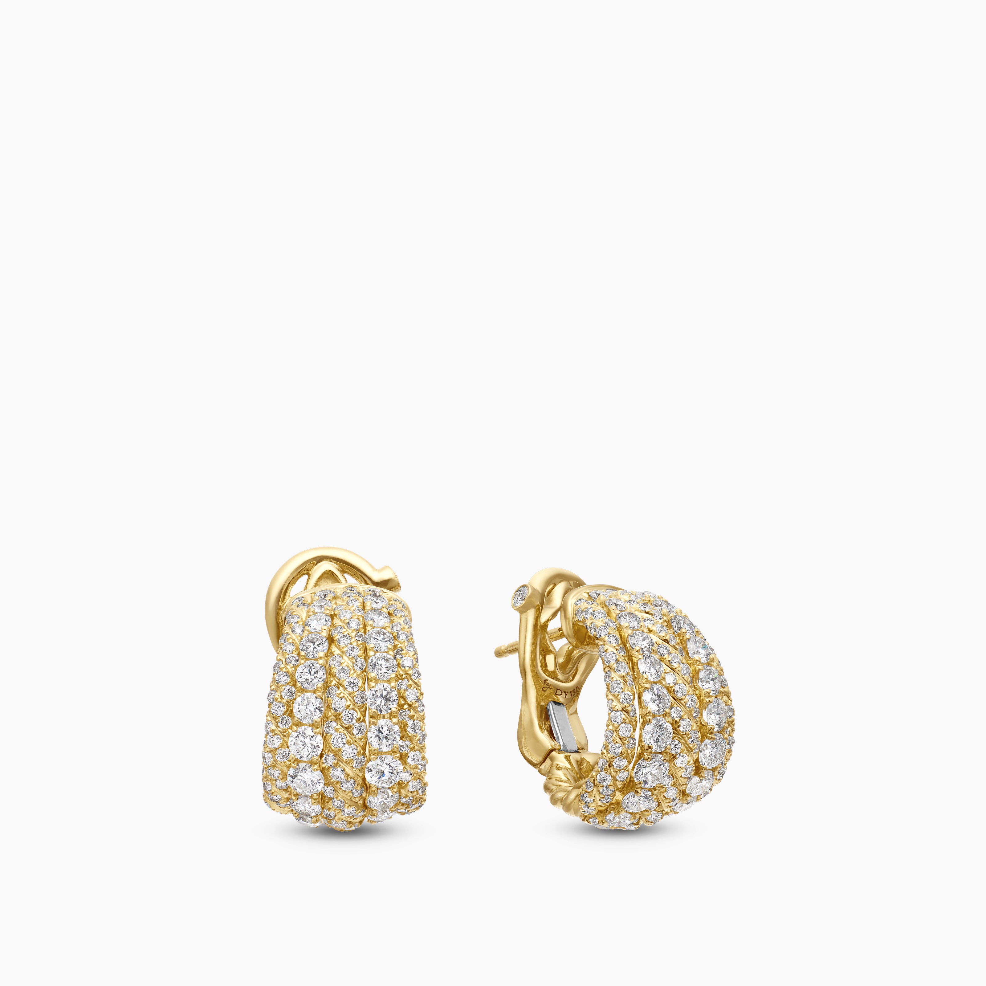 Womens Floating Diamonds Shrimp Earrings in Yellow Gold
