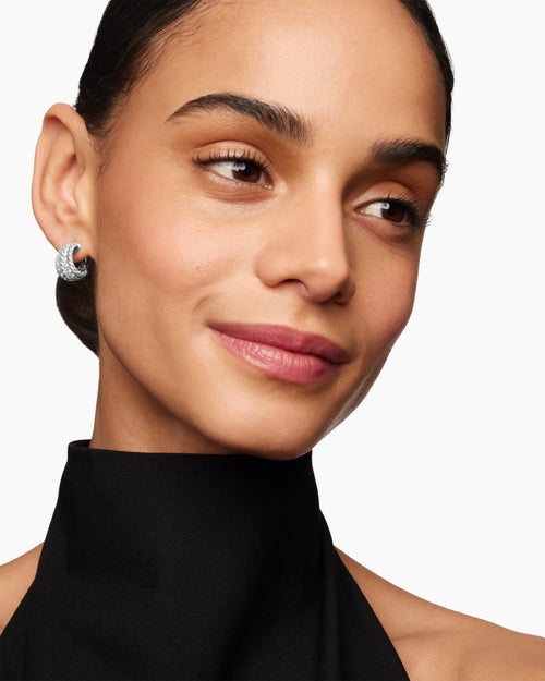 Womens Floating Diamonds Shrimp Earrings in White Gold