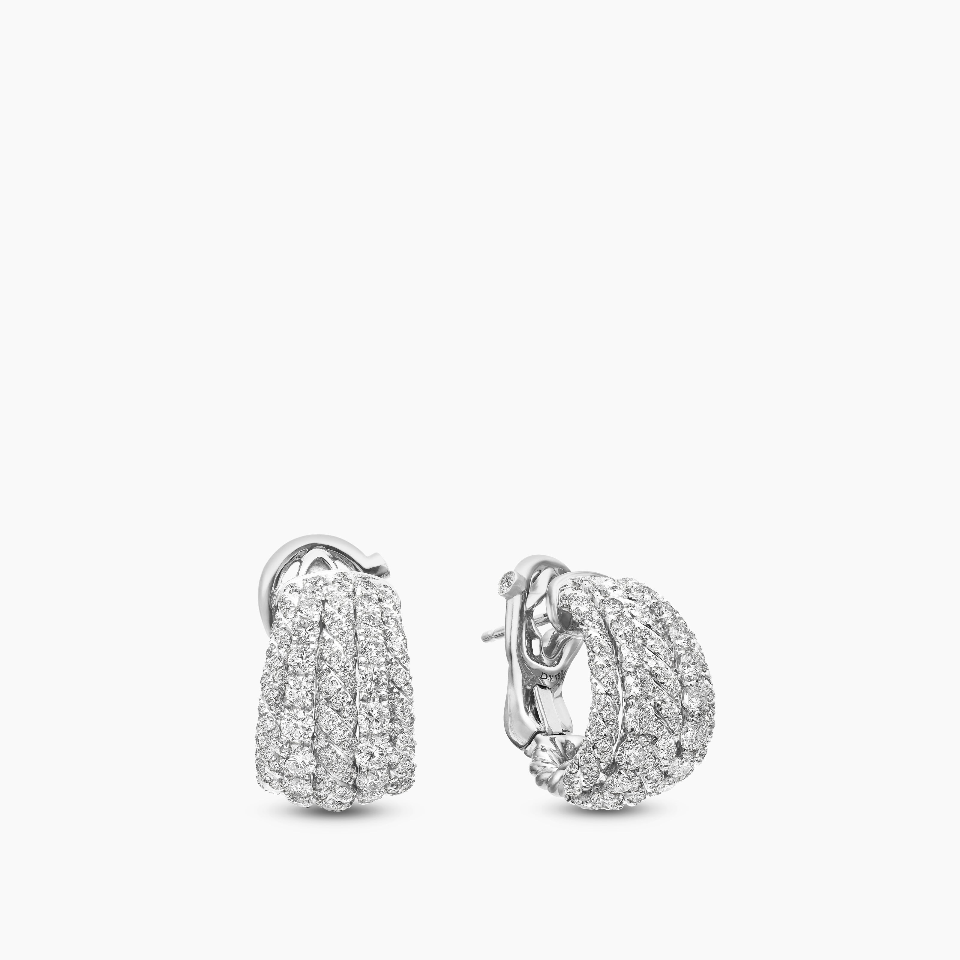 Womens Floating Diamonds Shrimp Earrings in White Gold