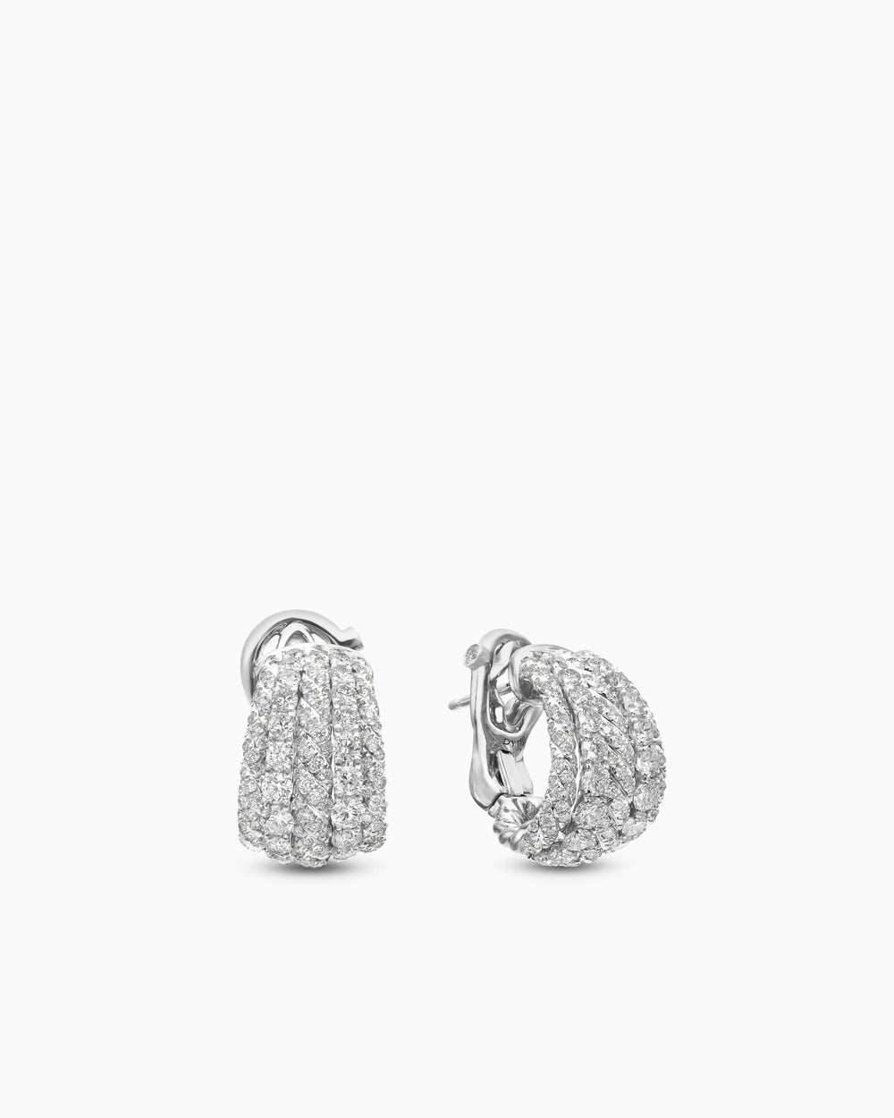 Womens Floating Diamonds Shrimp Earrings in White Gold