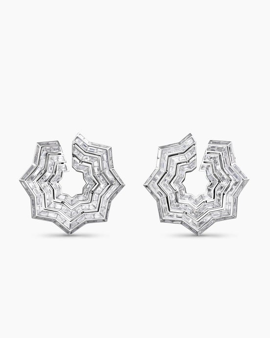 Stax Zig Zag Baguette Earrings in White Gold with Diamonds