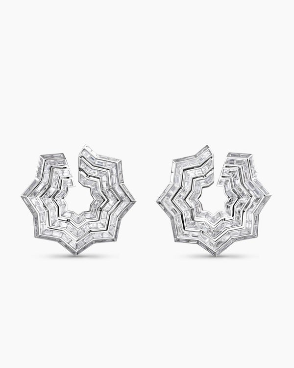 Stax Zig Zag Baguette Earrings in White Gold with Diamonds