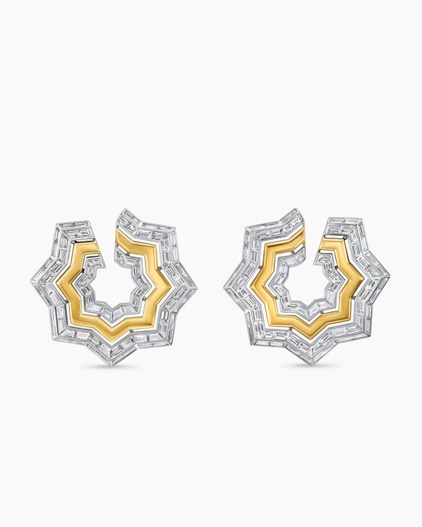 Stax Zig Zag Baguette Earrings in Gold with Diamonds