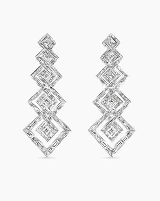 Stax Zig Zag Drop Earrings in White Gold with Diamonds
