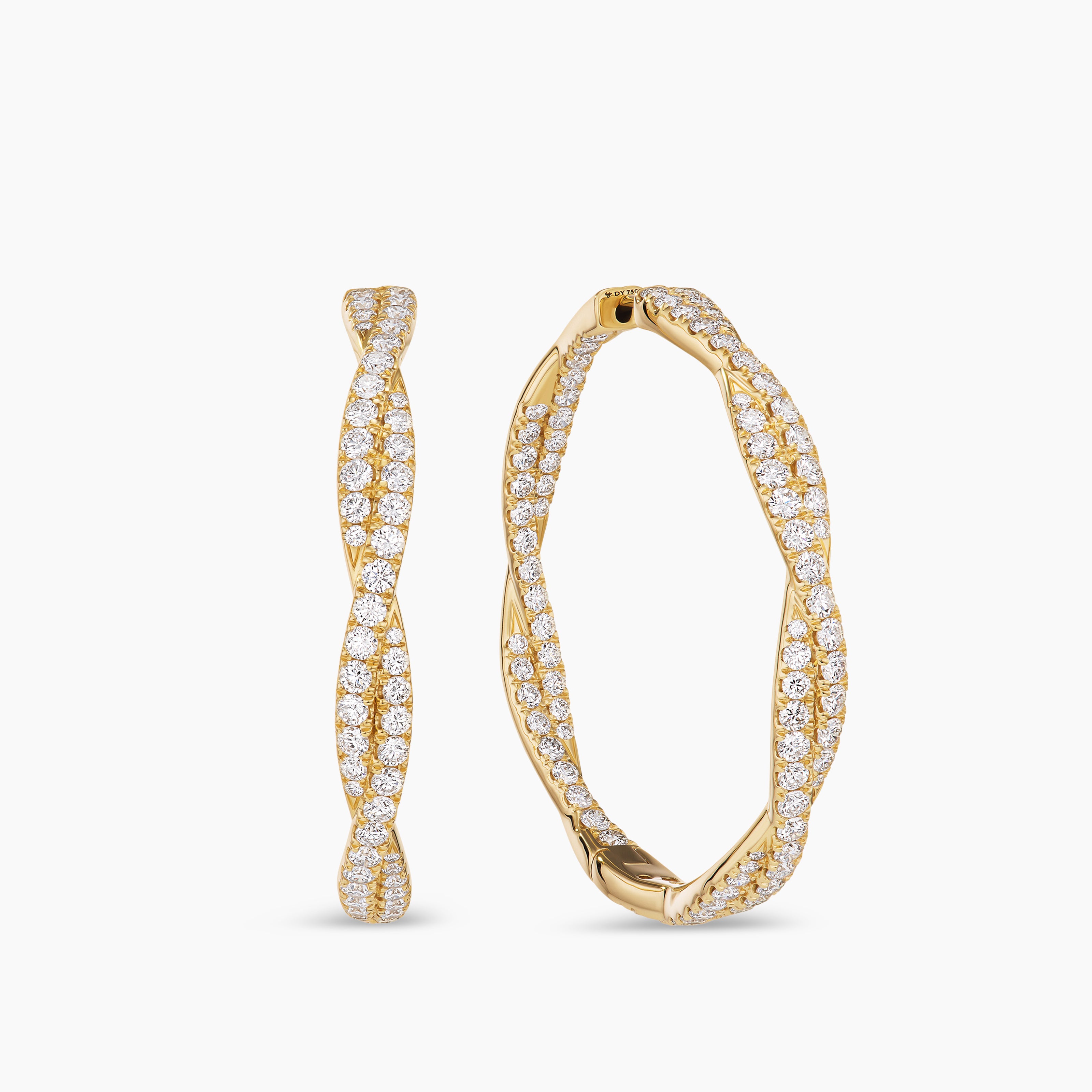 Womens Floating Diamonds Hoop Earrings in Yellow Gold
