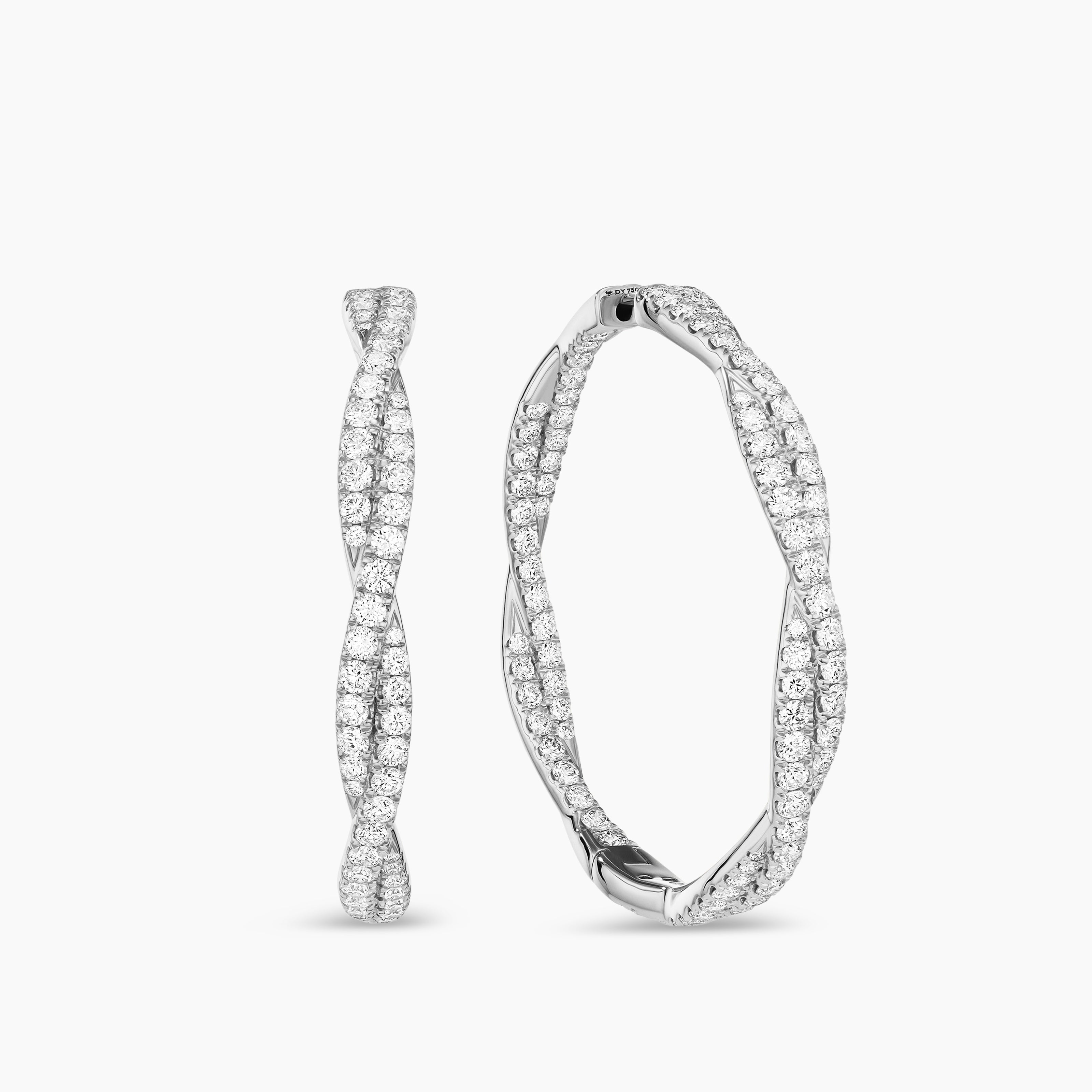 Womens Floating Diamonds Hoop Earrings in White Gold