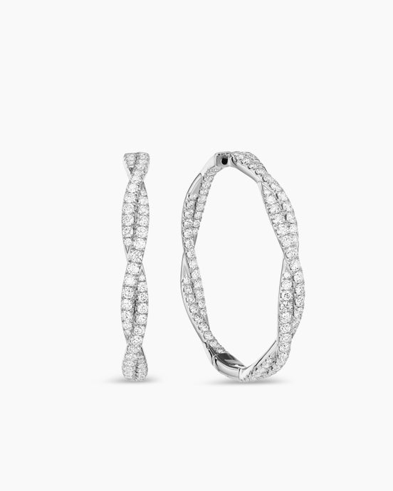 Floating Diamonds Hoop Earrings in White Gold