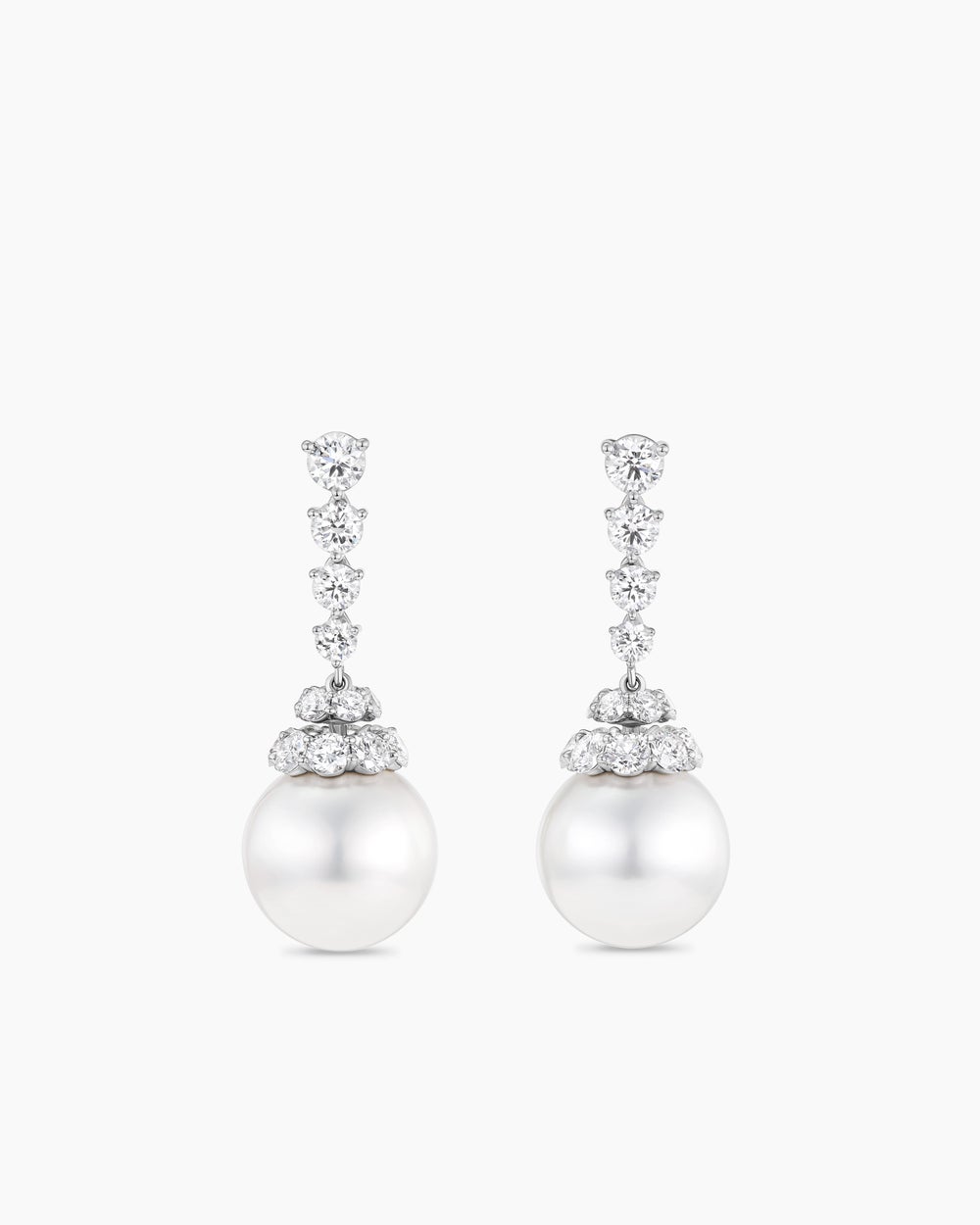 Boucles d’oreilles pendantes à perle blanche des mers du sud et Floating Diamonds en or blanc femmes
