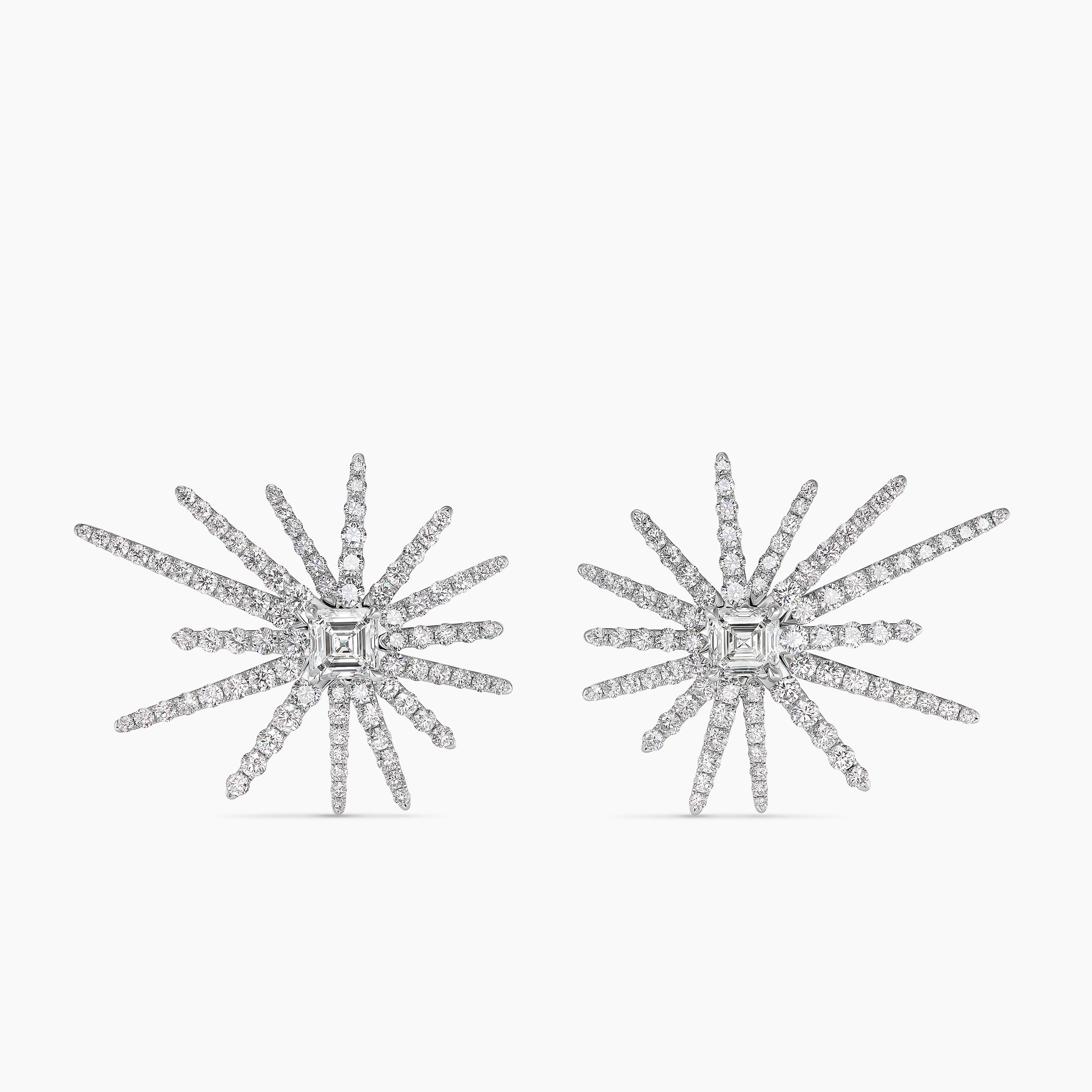 Womens Starburst Stud Earrings in White Gold with Diamonds