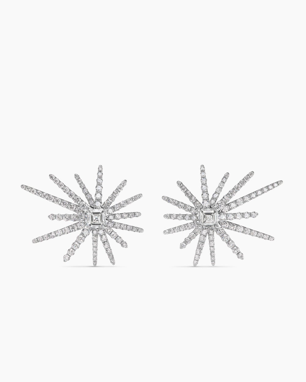 Womens Starburst Stud Earrings in White Gold with Diamonds