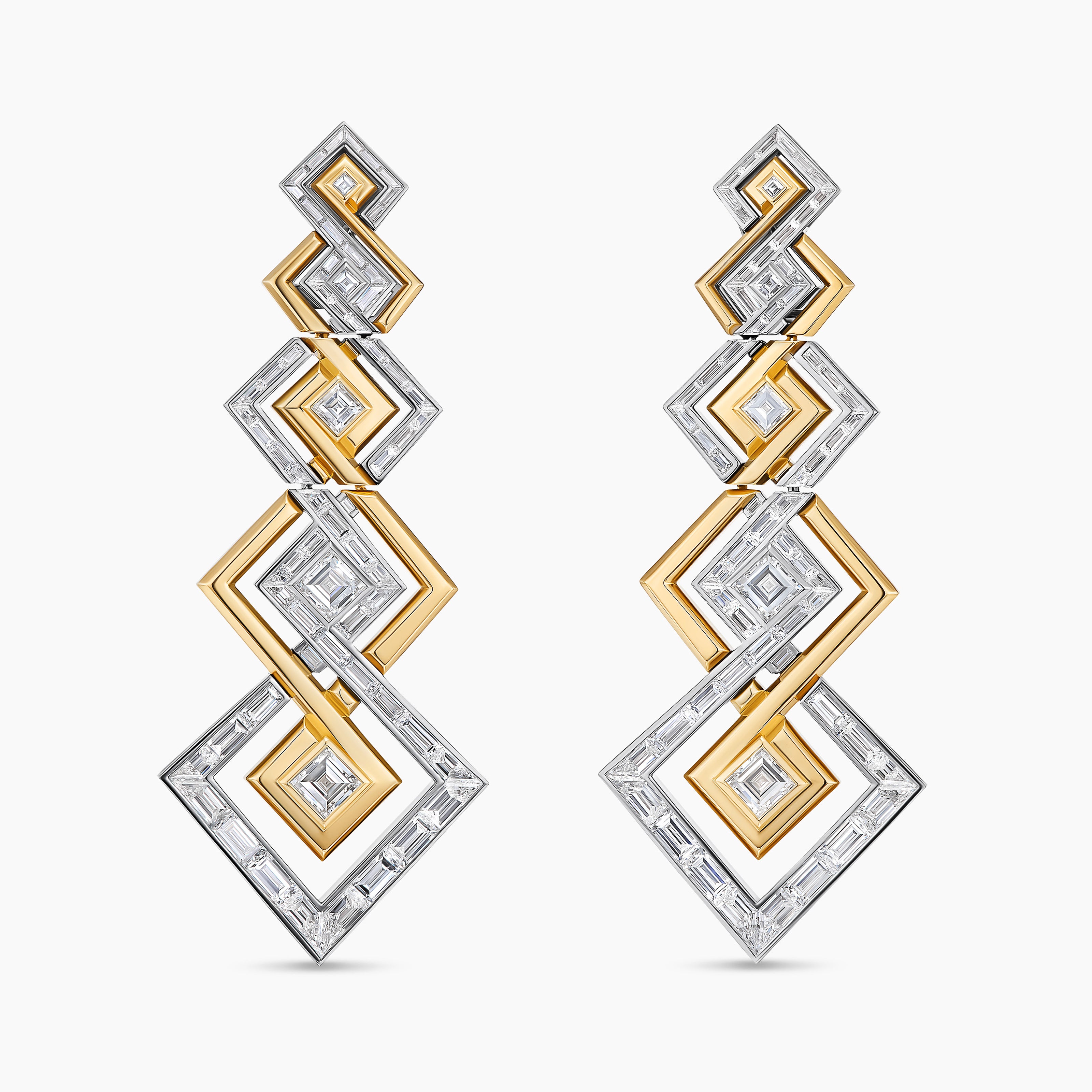 Womens Stax Zig Zag Earrings in Gold with Diamonds