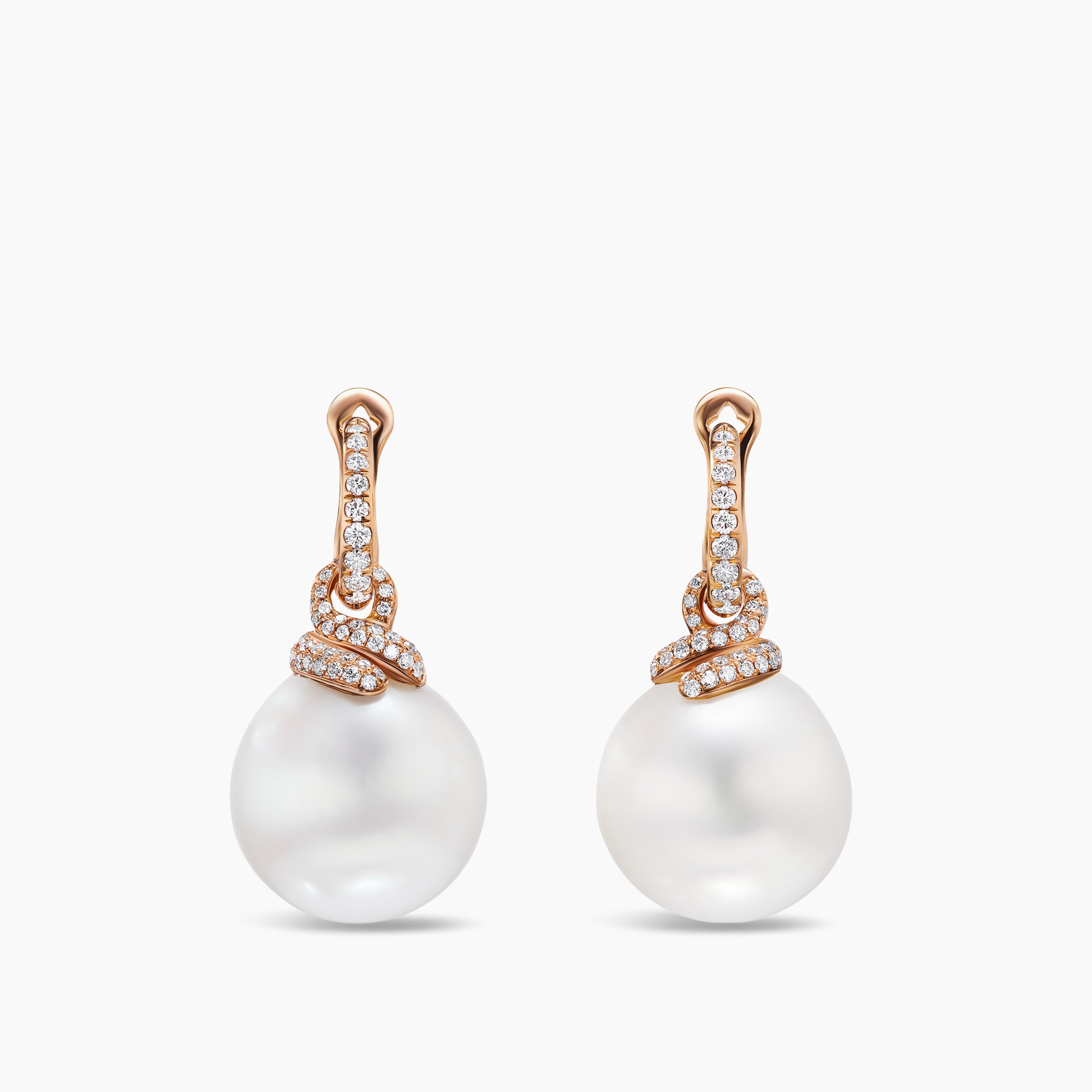 Womens DY Lumina Pearl Drop Earrings in Rose Gold with Diamonds