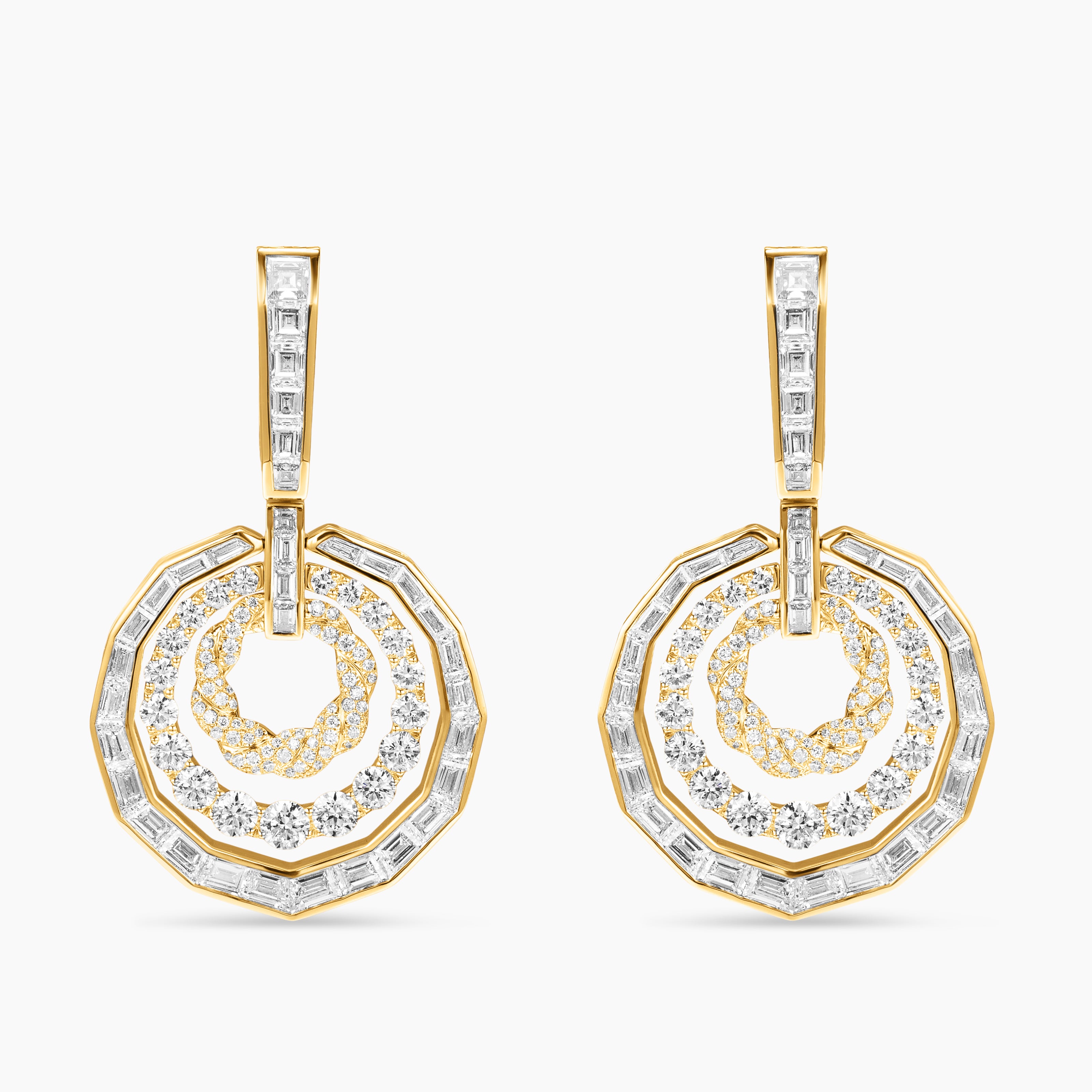 Womens Stax Drop Earrings in Yellow Gold with Diamonds