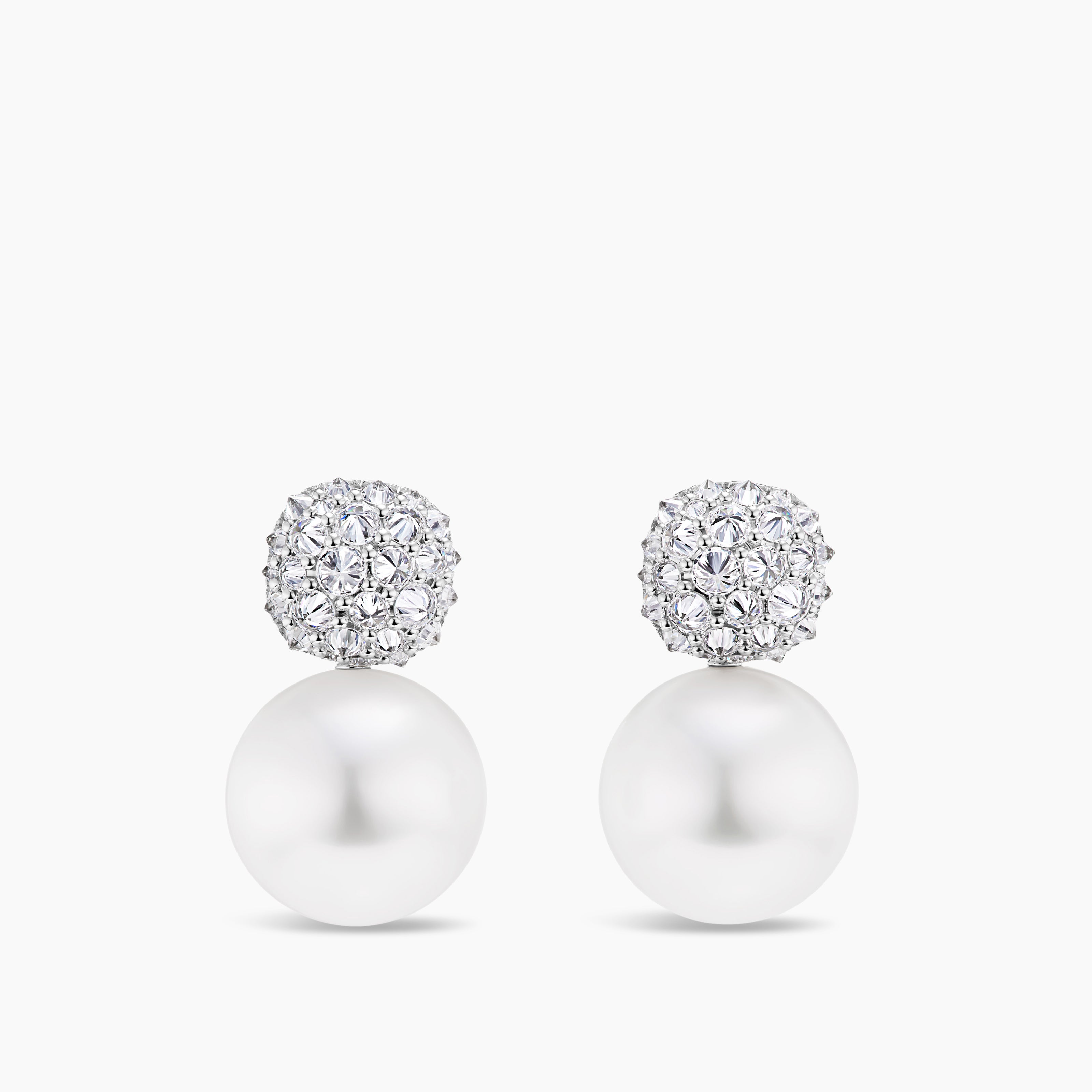 Womens DY Lumina South Sea White Pearl Reverse Set Drop Earrings in White Gold with Diamonds