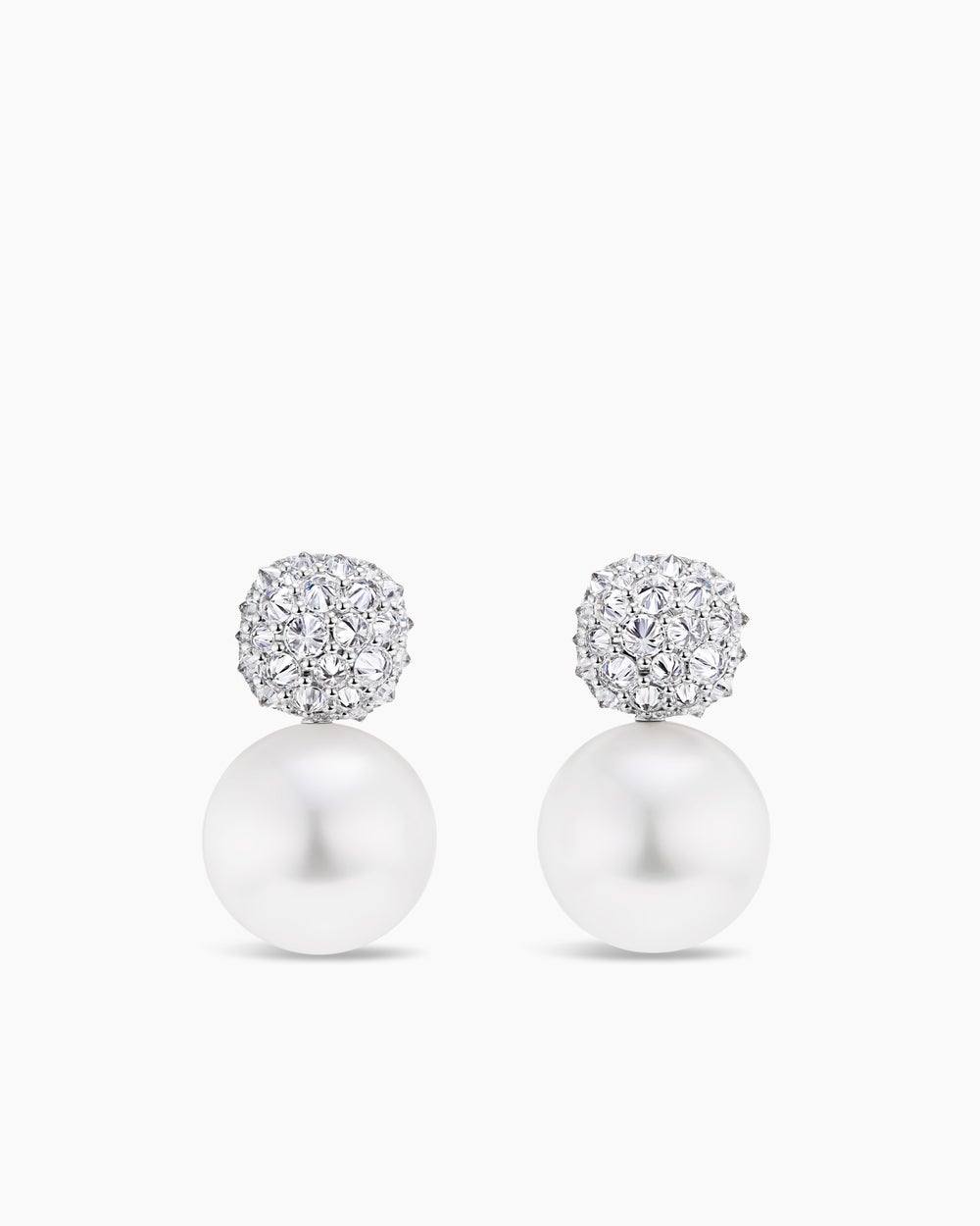 Womens DY Lumina South Sea White Pearl Reverse Set Drop Earrings in White Gold with Diamonds