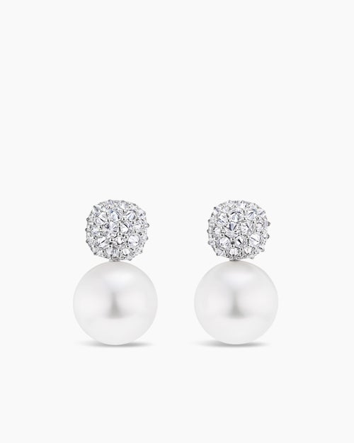 Boucles d’oreilles pendantes à sertissage inversé à perle blanche des mers du sud DY Lumina en or blanc avec diamants femmes
