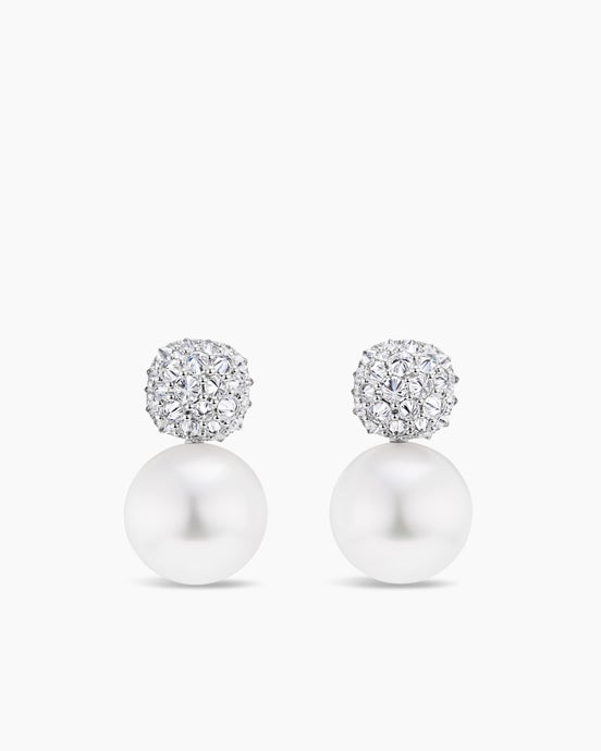 DY Lumina Pearl Reverse Set Drop Earrings in White Gold with Diamonds