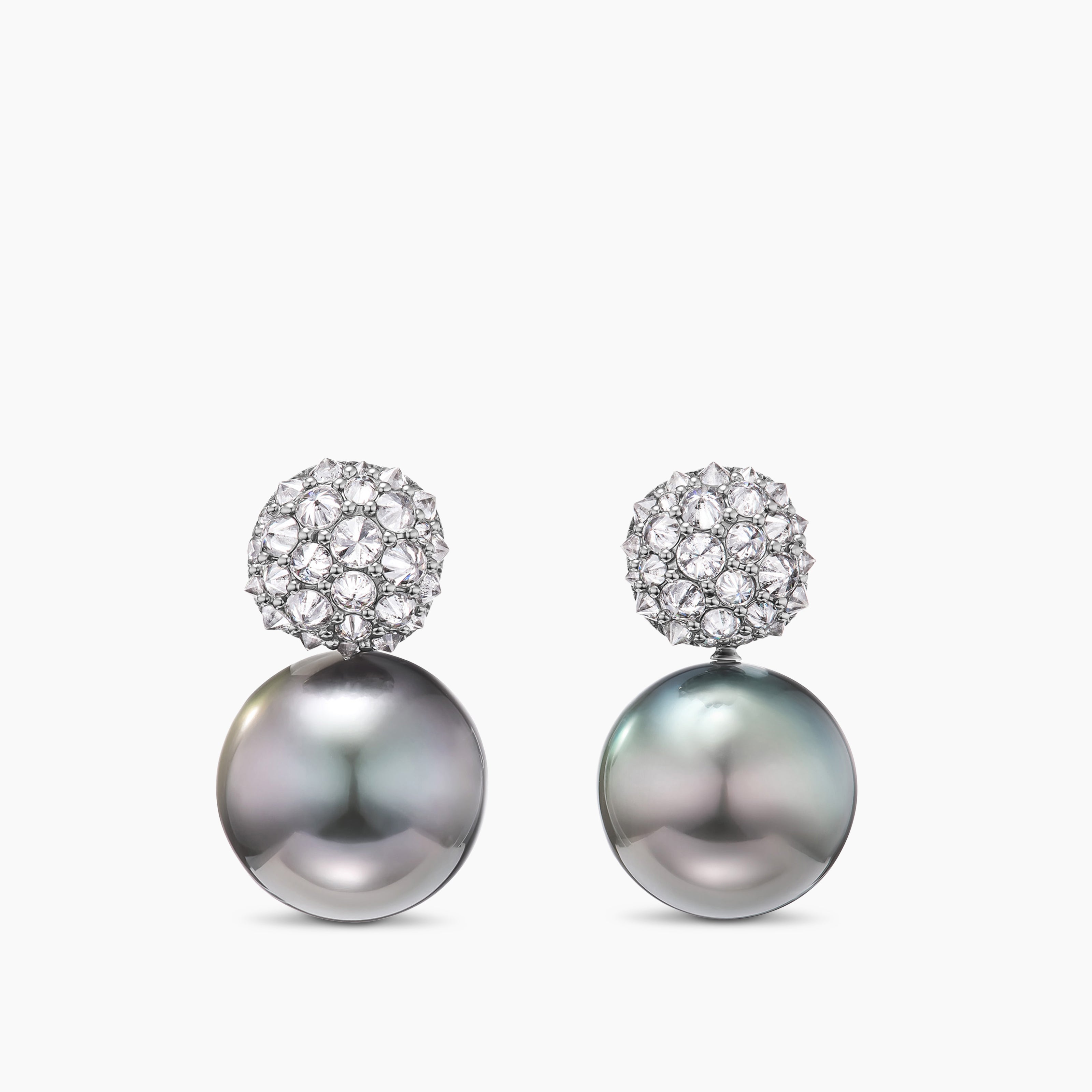 Womens DY Lumina Tahitian Grey Pearl Reverse Set Drop Earrings in White Gold with Diamonds