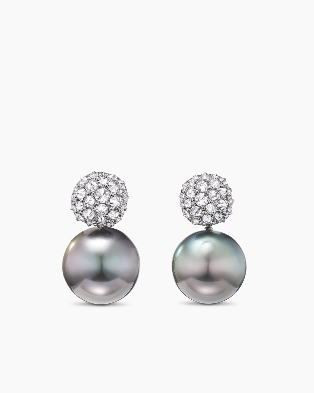 Womens DY Lumina Tahitian Grey Pearl Reverse Set Drop Earrings in White Gold with Diamonds