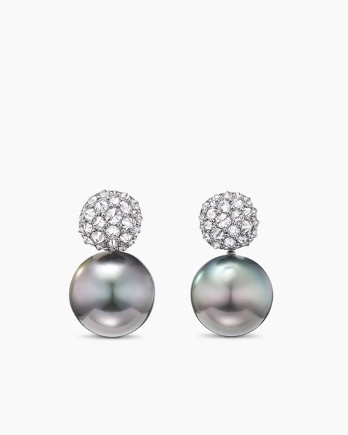 Boucles d’oreilles pendantes à perle grise de Tahiti à sertissage inversé DY Lumina en or blanc avec diamants femmes