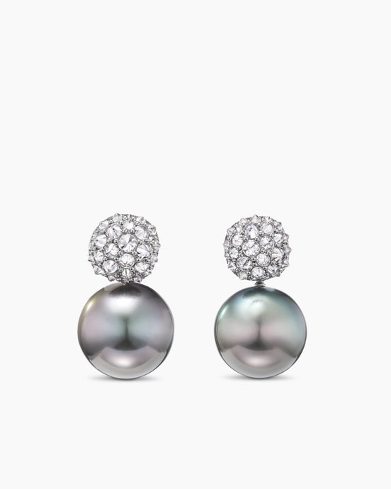 DY Lumina Pearl Reverse Set Drop Earrings in White Gold with Diamonds