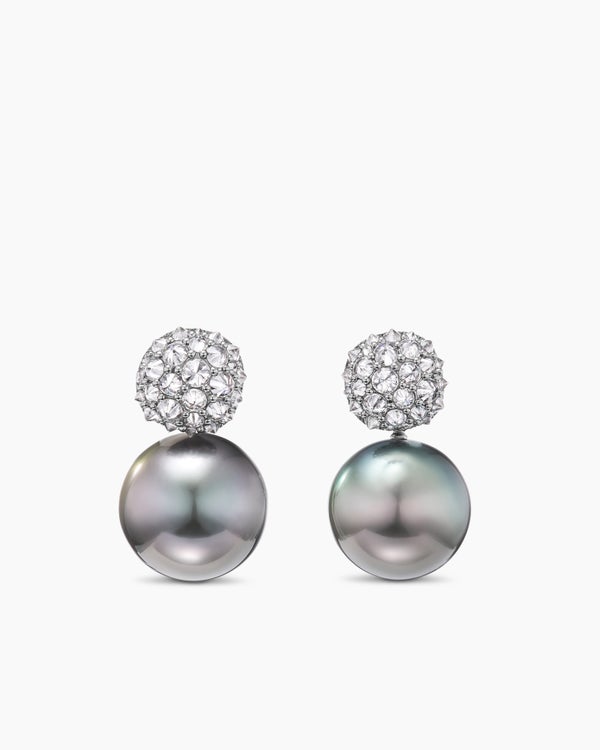 DY Lumina Tahitian Grey Pearl Reverse Set Drop Earrings in White Gold with Diamonds