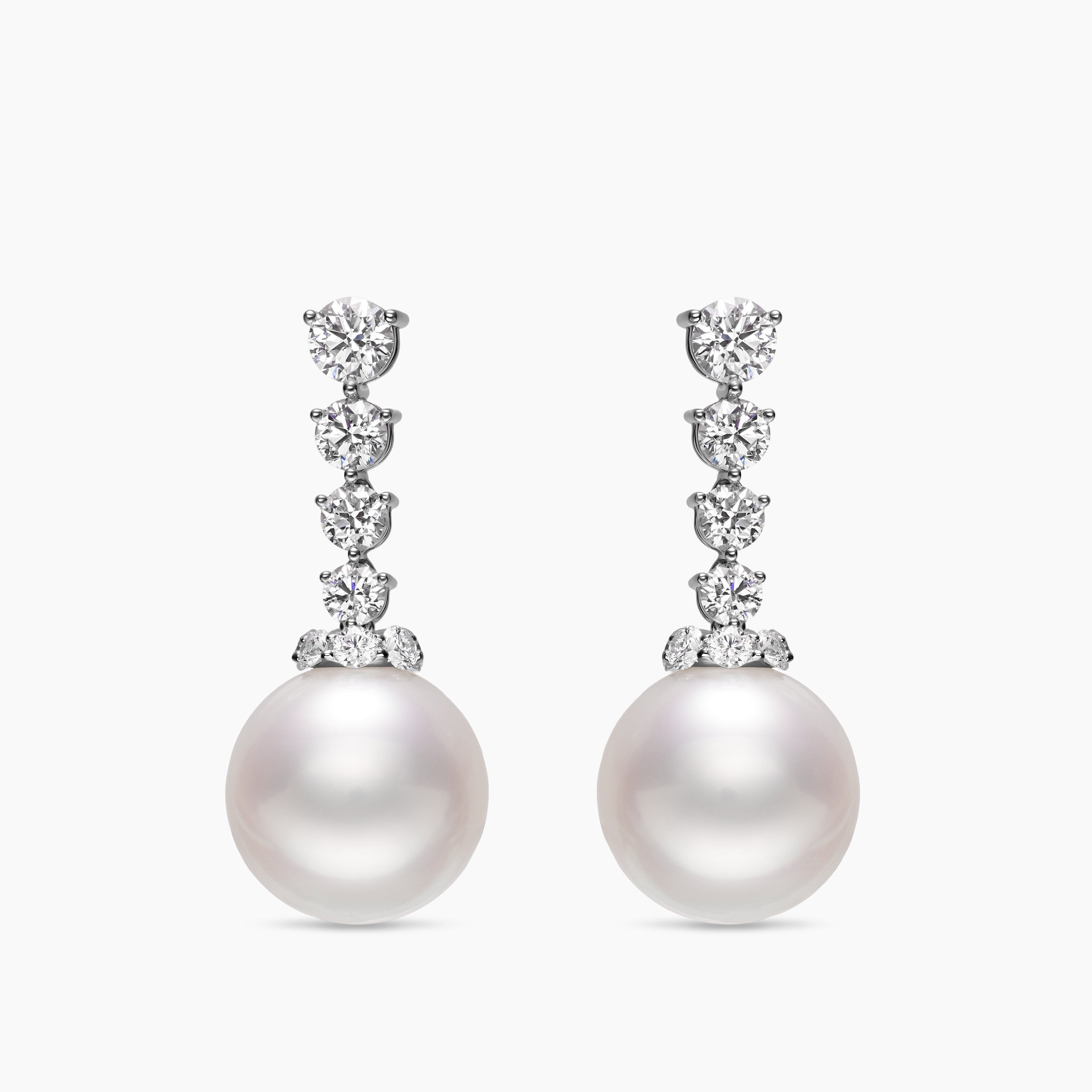 Womens Floating Diamonds and South Sea White Pearl Earrings in White Gold