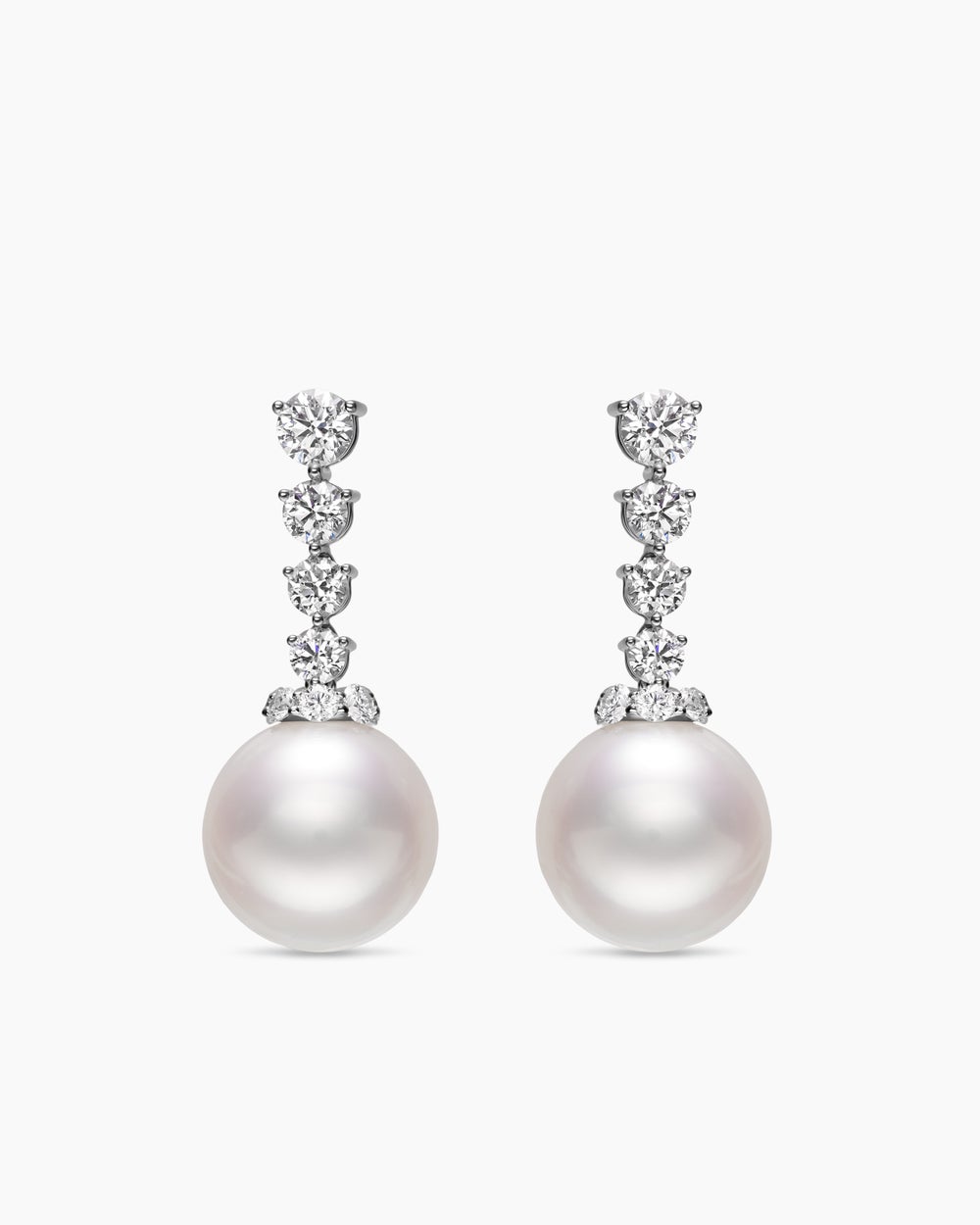 Womens Floating Diamonds and South Sea White Pearl Earrings in White Gold