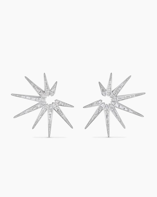 Liberty Bright Cut Hoop Earrings in White Gold with Diamonds