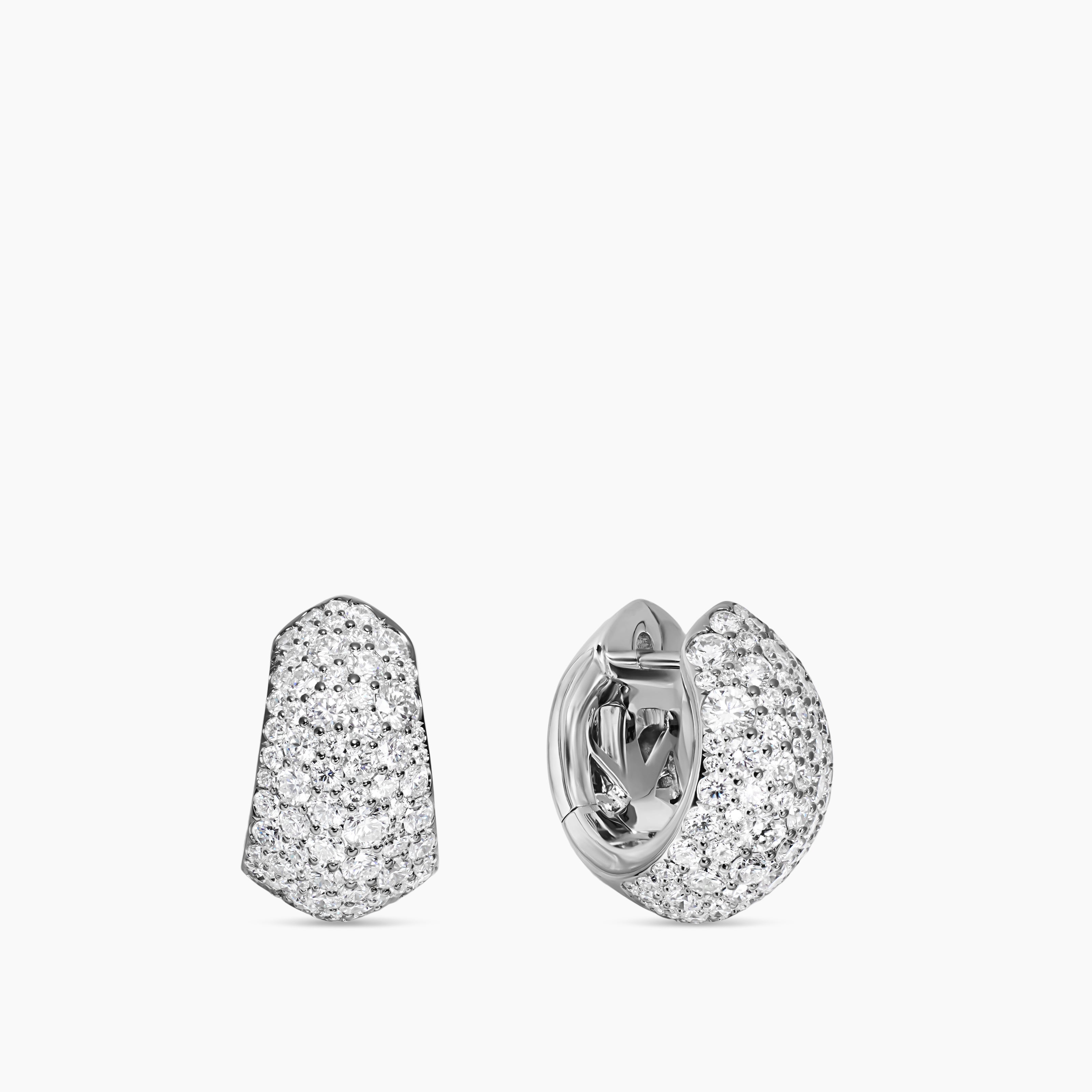 Womens Mosaic Pav&eacute; Hoop Earrings in White Gold