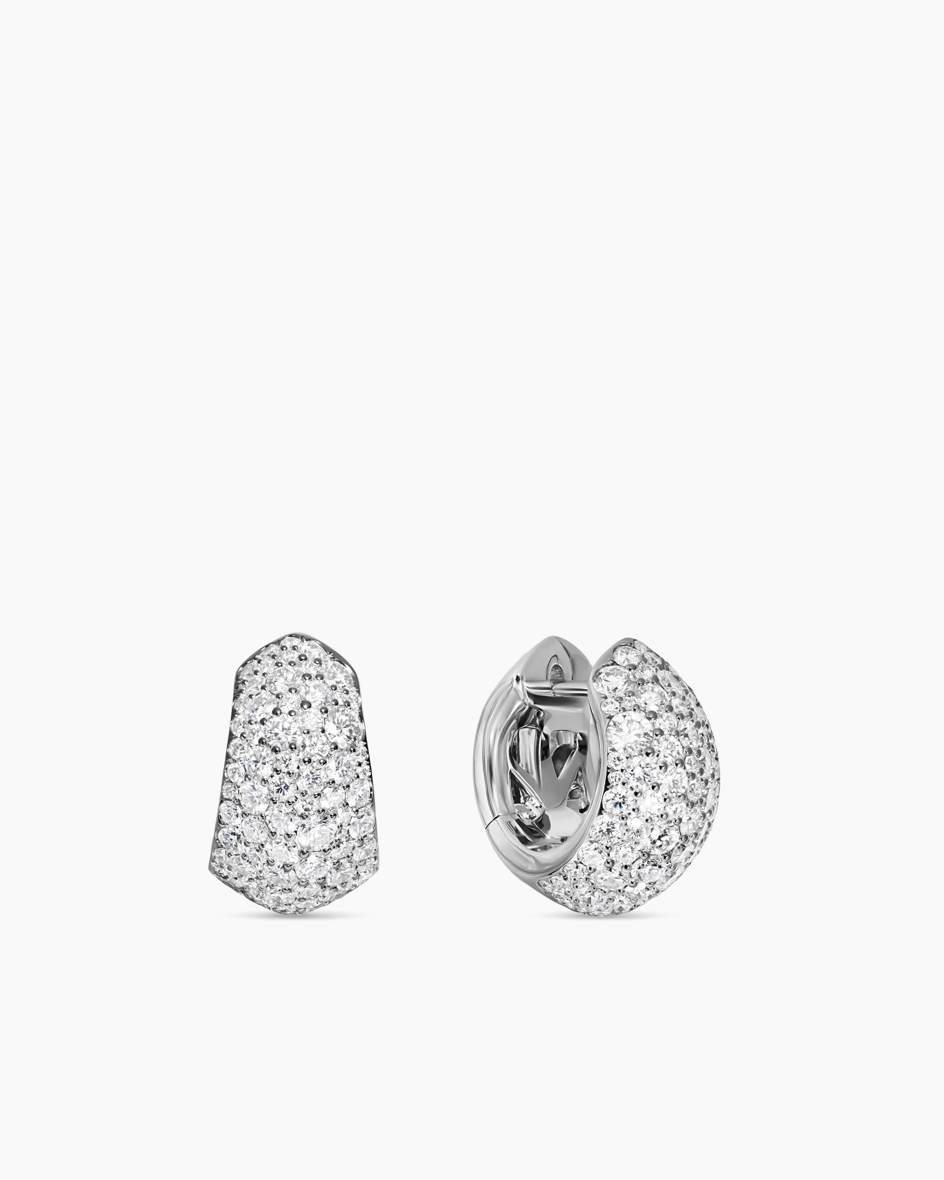Womens Mosaic Pav&eacute; Hoop Earrings in White Gold