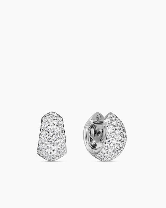 Mosaic Pavé Hoop Earrings in White Gold