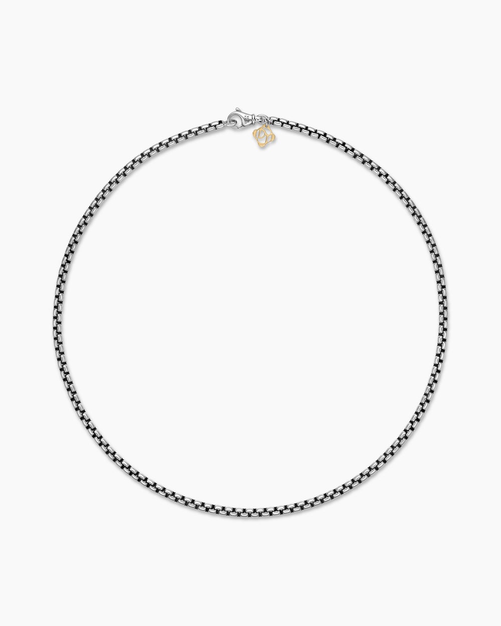 Womens Box Chain Necklace in Sterling Silver with 14K Yellow Gold Accent, 3.6mm