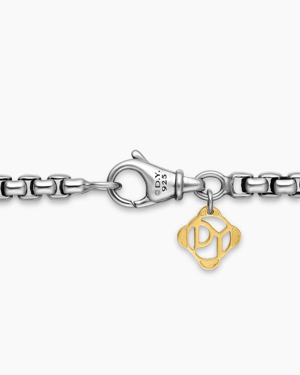Womens Box Chain Necklace in Sterling Silver with 14K Yellow Gold Accent, 3.6mm