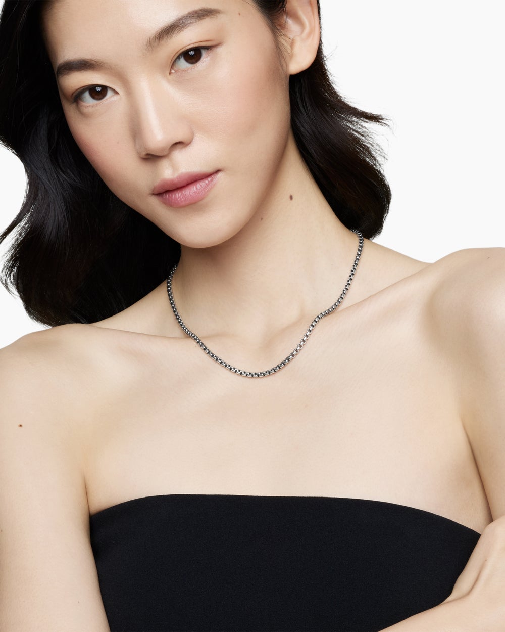Womens Box Chain Necklace in Sterling Silver with 14K Yellow Gold Accent, 3.6mm