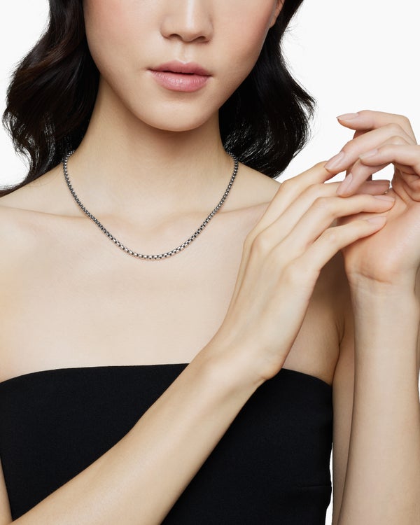 Box Chain Necklace in Sterling Silver with 14K Yellow Gold Accent, 3.6mm