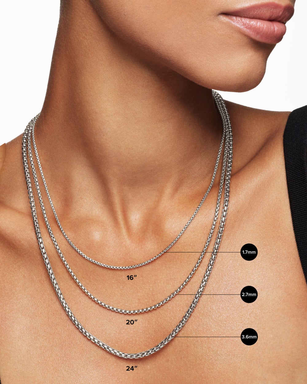 Womens Box Chain Necklace in Sterling Silver with 14K Yellow Gold Accent, 3.6mm