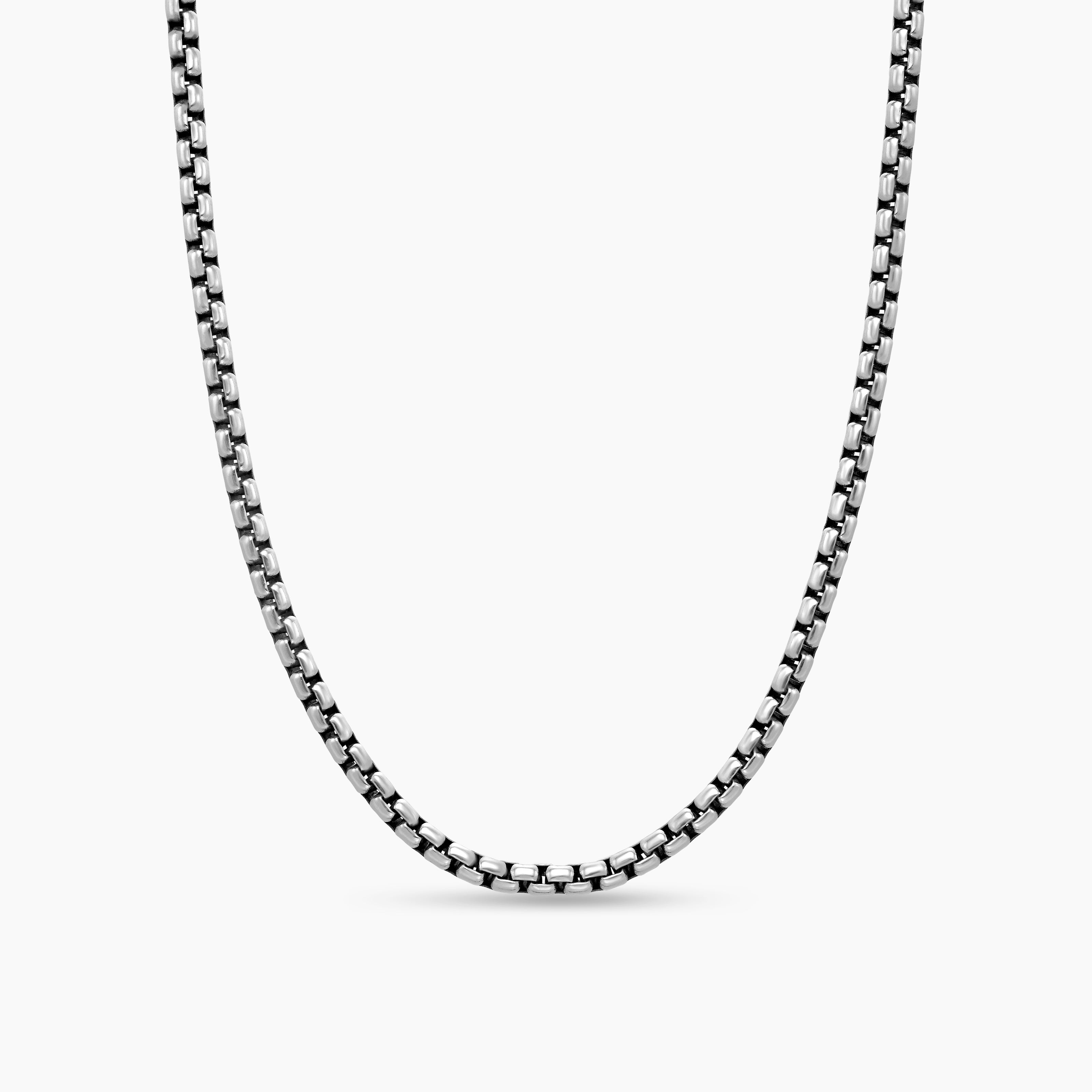 Womens Box Chain Necklace in Sterling Silver with 14K Yellow Gold Accent, 3.6mm