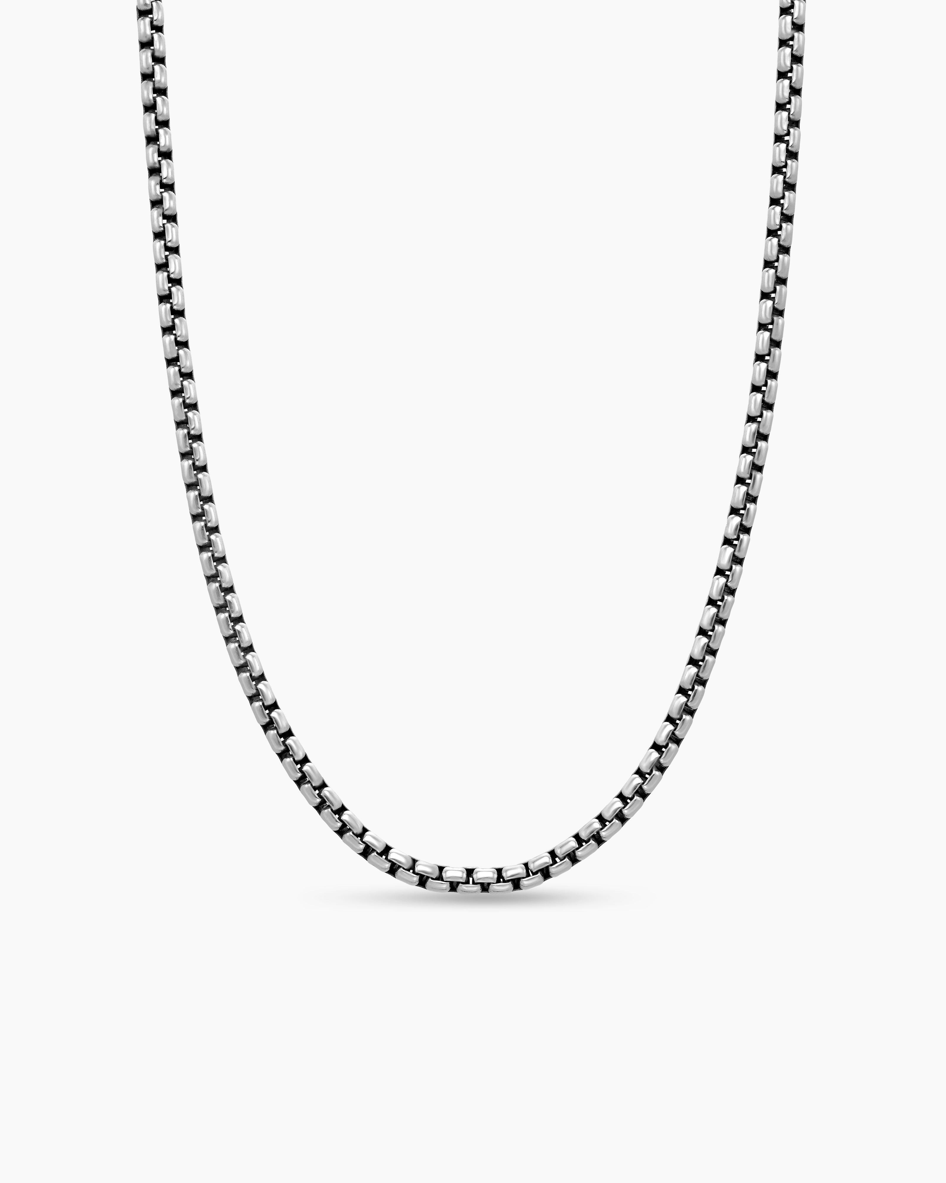 Womens Box Chain Necklace in Sterling Silver with 14K Yellow Gold Accent, 3.6mm
