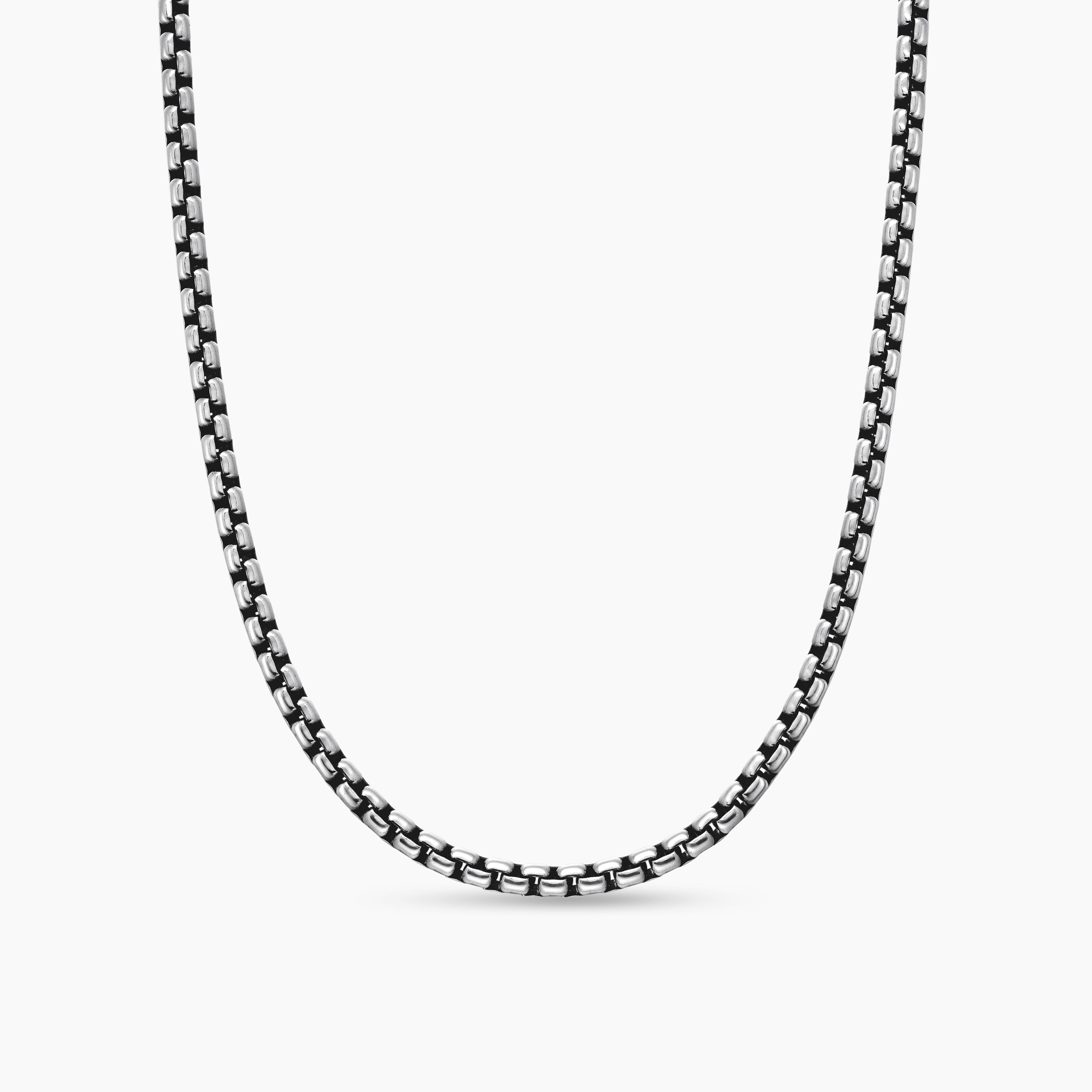 Mens Box Chain Necklace in Sterling Silver, 3.6mm