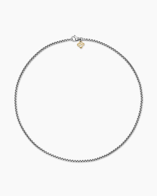 Womens Box Chain Necklace in Sterling Silver with 14K Yellow Gold Accent, 2.7mm