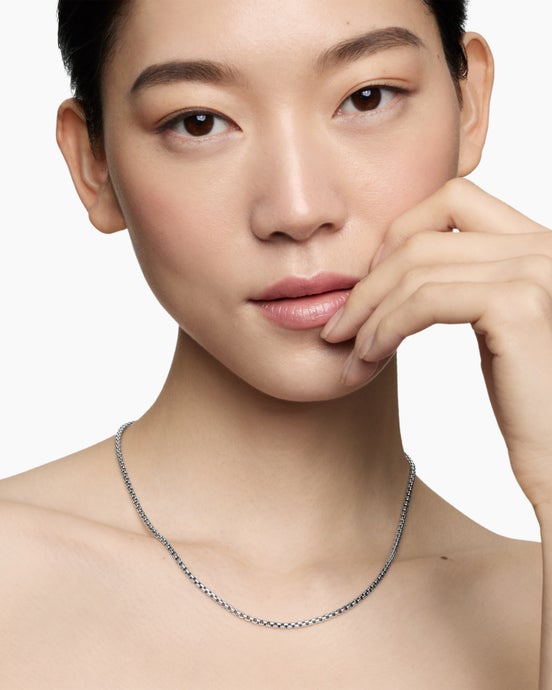 Box Chain Necklace in Sterling Silver with 14K Yellow Gold Accent, 2.7mm