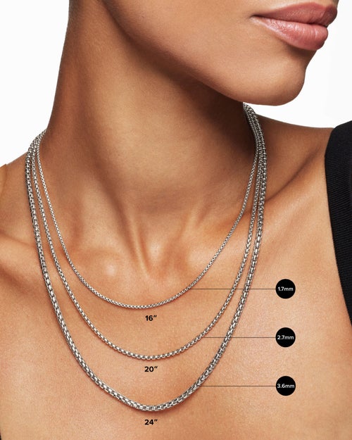 Womens Box Chain Necklace in Darkened Sterling Silver, 2.7mm