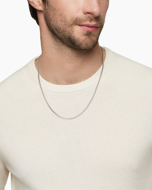 Mens Box Chain Necklace in 18K White Gold, 2.7mm