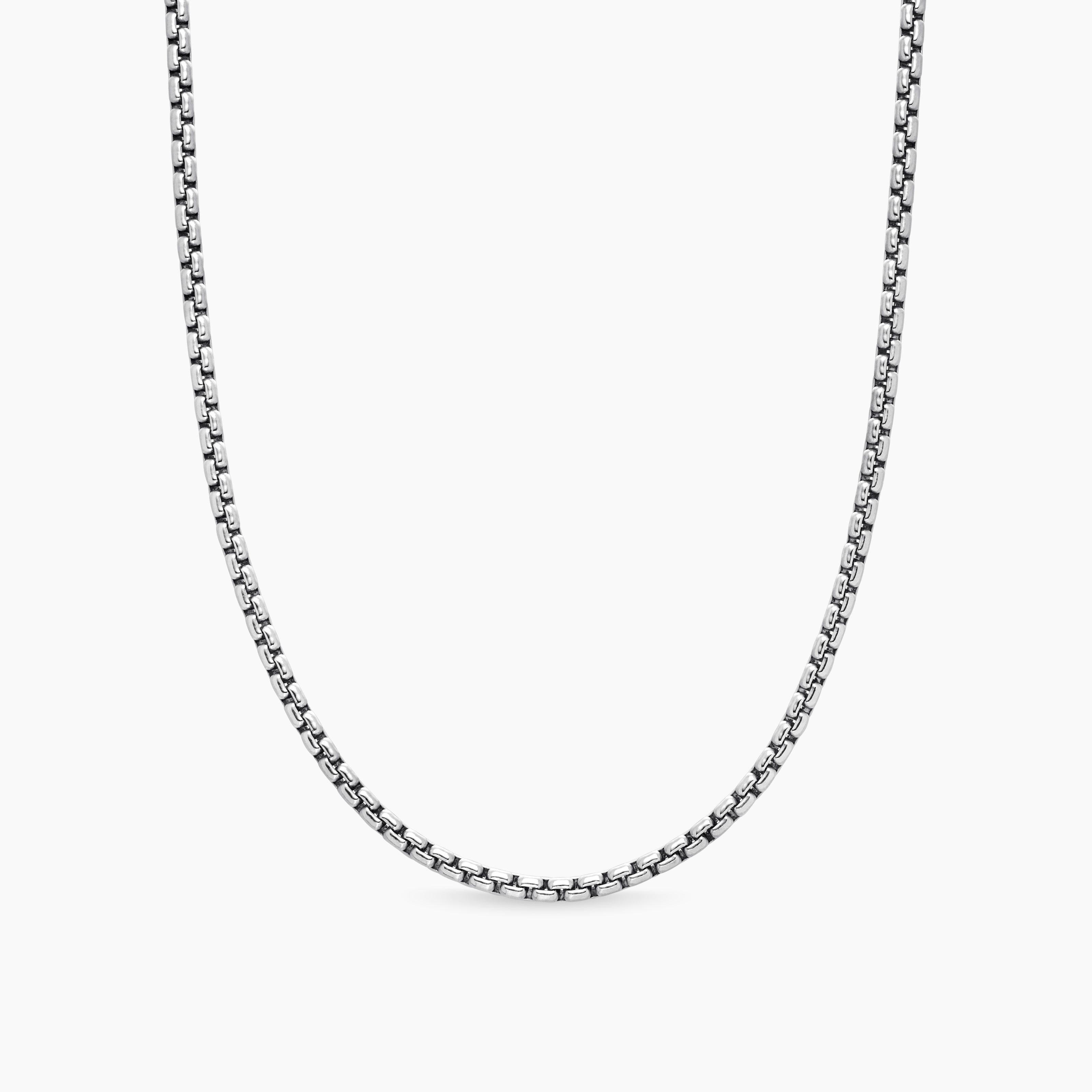 Mens Box Chain Necklace in 18K White Gold, 2.7mm